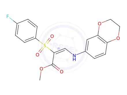 Chemical structure of Methyl (2E)-3-[(2,3-dihydro-1,4-benzodioxin-6-yl)amino]-2-(4-fluorobenzenesulfonyl)prop-2-enoate