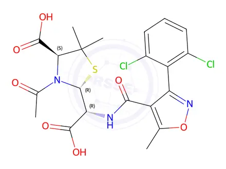 Chemical structure of [3-(2,6-Dichlorophenyl)-5-methyl-4-isoxazolyl]carbonyl N3-Acetylpenicilloic Acid