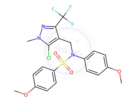 Chemical structure of N-((5-chloro-1-methyl-3-(trifluoromethyl)-1H-pyrazol-4-yl)methyl)-4-methoxy-N-(4-methoxyphenyl)benzenesulfonamide