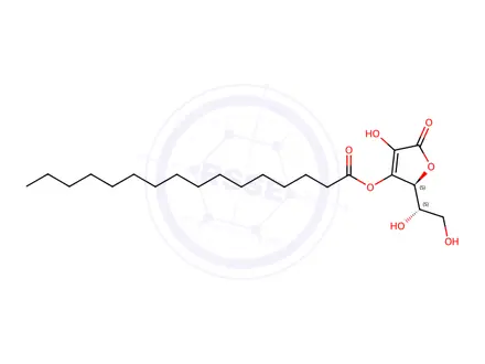 Chemical structure of (palmitoyloxy)-L-ascorbic acid