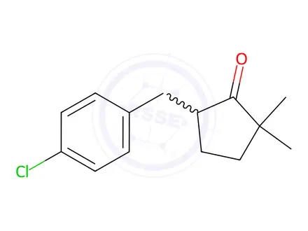 Chemical structure of Cyclopentanone, 5-[(4-chlorophenyl)methyl]-2,2-dimethyl-