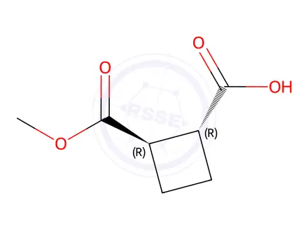 Chemical structure of trans-2-(methoxycarbonyl)cyclobutane-1-carboxylic acid