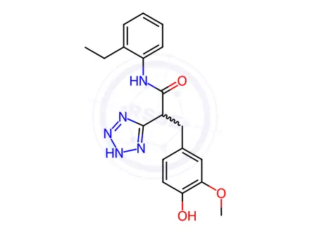 Chemical structure of N-(2-ethylphenyl)-3-(4-hydroxy-3-methoxyphenyl)-2-(2H-tetrazol-5-yl)propanamide