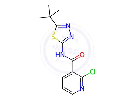 Chemical structure of N-(5-(tert-butyl)-1,3,4-thiadiazol-2-yl)-2-chloronicotinamide