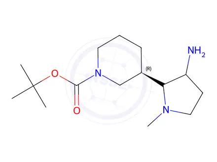Chemical structure of tert-butyl (3R)-3-(3-amino-1-methyl-pyrrolidin-2-yl)piperidine-1-carboxylate