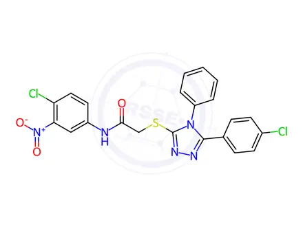 Chemical structure of N-(4-chloro-3-nitrophenyl)-2-((5-(4-chlorophenyl)-4-phenyl-4H-1,2,4-triazol-3-yl)thio)acetamide