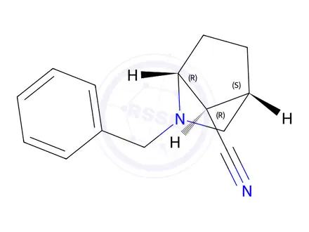 Chemical structure of rel-(1R,4S,7R)-2-(Phenylmethyl)-2-azabicyclo[2.2.1]heptane-7-carbonitrile