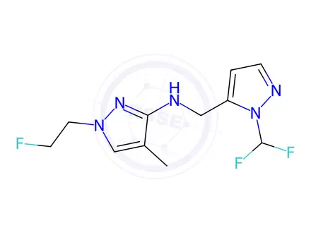 Chemical structure of N-{[1-(difluoromethyl)-1H-pyrazol-5-yl]methyl}-1-(2-fluoroethyl)-4-methyl-1H-pyrazol-3-amine