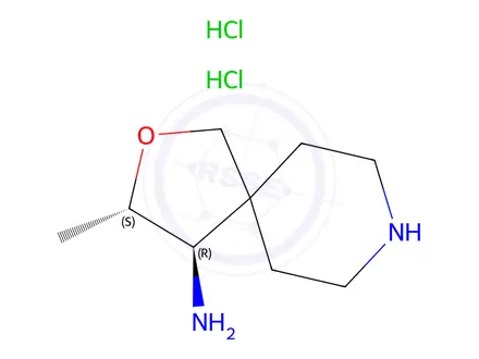 Chemical structure of (3S,4R)-3-methyl-2-oxa-8-azaspiro[4.5]decan-4-amine dihydrochloride