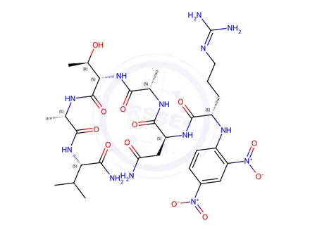 Chemical structure of DNP-ARG-ASN-ALA-THR-ALA-VAL-NH2