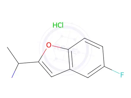 Chemical structure of 1-(5-fluoro-1-benzofuran-2-yl)ethan-1-amine hydrochloride