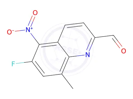 Chemical structure of 6-Fluoro-8-methyl-5-nitroquinoline-2-carbaldehyde