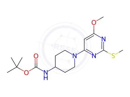 Chemical structure of [1-(6-Methoxy-2-Methylsulfanyl-pyriMidin-4-yl)-piperidin-4-yl]-carbaMic acid tert-butyl ester