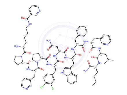 Chemical structure of (D-Lys(nicotinoyl)1,β-(3-pyridyl)-Ala3,3,4-dichloro-D-Phe5,Asn6,D-Trp7,β-(3-pyridyl)-D-Ala9,Nle11)-Substance P