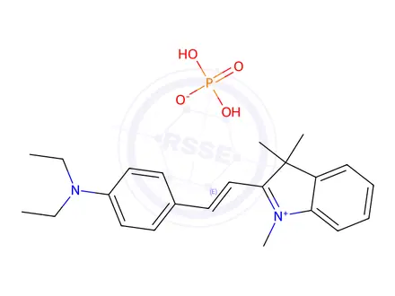 Chemical structure of 3H-Indolium, 2-[2-[4-(diethylamino)phenyl]ethenyl]-1,3,3-trimethyl-, phosphate (1:1)