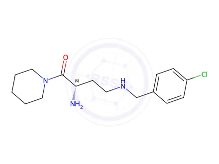 Chemical structure of 1-Butanone, 2-amino-4-[[(4-chlorophenyl)methyl]amino]-1-(1-piperidinyl)-, (2S)-