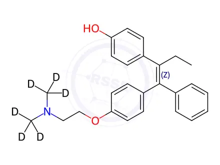 Chemical structure of 4’-Hydroxy Tamoxifen-d6 (contains up to 10% E isomer)