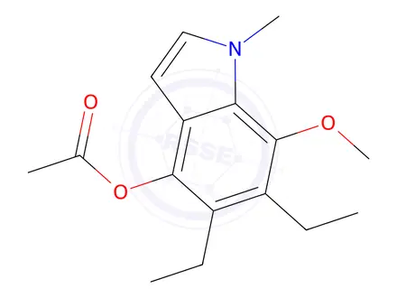 Chemical structure of 5,6-Diethyl-7-methoxy-1-methyl-1H-indol-4-yl acetate