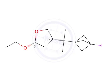 Chemical structure of cis-2-ethoxy-4-[1-(3-iodo-1-bicyclo[1.1.1]pentanyl)-1-methyl-ethyl]tetrahydrofuran