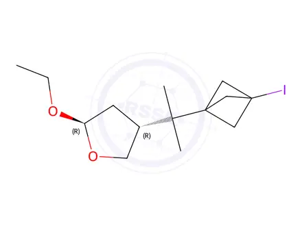 Chemical structure of trans-2-ethoxy-4-[1-(3-iodo-1-bicyclo[1.1.1]pentanyl)-1-methyl-ethyl]tetrahydrofuran