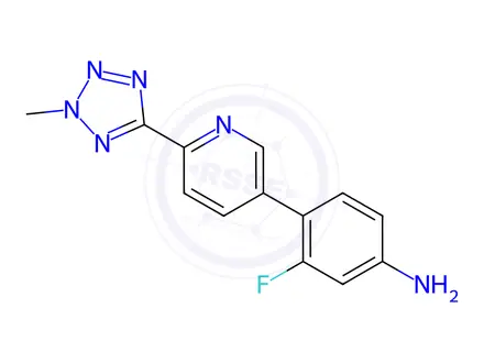 Chemical structure of Benzenamine, 3-fluoro-4-[6-(2-methyl-2H-tetrazol-5-yl)-3-pyridinyl]-