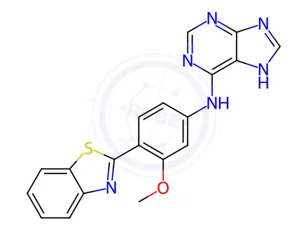Chemical structure of N-(4-(Benzo[d]thiazol-2-yl)-3-methoxyphenyl)-9H-purin-6-amine