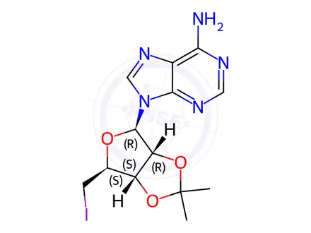 Chemical structure of 5'-DEOXY-2',3'-O-ISOPROPYLIDENE-5'-IODO-ADENOSINE