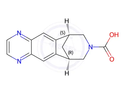 Chemical structure of (6R,10S)-6,7,9,10-Tetrahydro-8H-6,10-methanoazepino[4,5-g]quinoxaline-8-carboxylic Acid