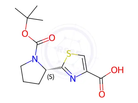 Chemical structure of (S)-2-(1-(tert-Butoxycarbonyl)pyrrolidin-2-yl)thiazole-4-carboxylic Acid