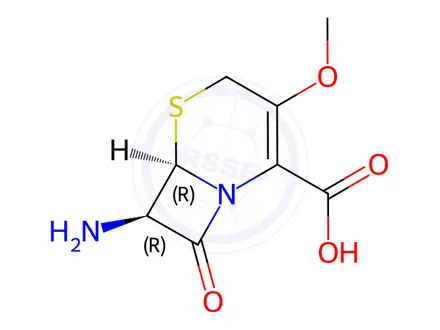 Chemical structure of (6R,7R)-7-Amino-3-methoxy-8-oxo-5-thia-1-azabicyclo[4.2.0]oct-2-ene-2-carboxylic Acid