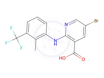 Chemical structure of 5-Bromo-2-{[2-methyl-3-(trifluoromethyl)phenyl]amino}nicotinic acid