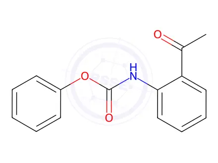 Chemical structure of phenyl 2-acetylphenylcarbamate
