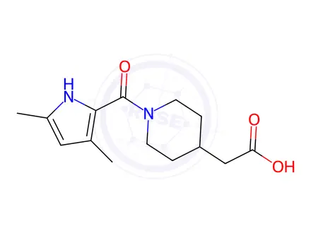 Chemical structure of {1-[(3,5-Dimethyl-1H-pyrrol-2-yl)carbonyl]-piperidin-4-yl}acetic acid