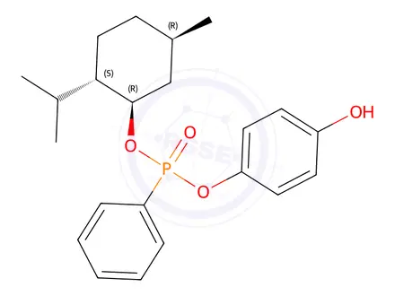 Chemical structure of 4-Hydroxyphenyl ((1R,2S,5R)-2-isopropyl-5-methylcyclohexyl) phenylphosphonate