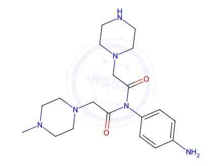 Chemical structure of N-(4-aminophenyl)-2-(4-methylpiperazin-1-yl)-N-(2-(piperazin-1-yl)acetyl)acetamide