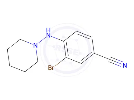 Chemical structure of 1551832-95-1 3-Bromo-4-(piperidin-1-ylamino)benzonitrile