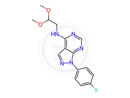 Chemical structure of N-(2,2-Dimethoxyethyl)-1-(4-fluorophenyl)-1H-pyrazolo[3,4-d]pyrimidin-4-amine