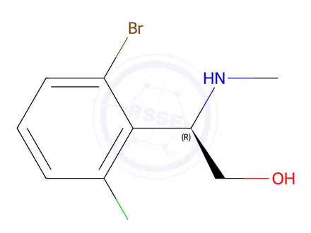 Chemical structure of (R)-2-(2-bromo-6-chlorophenyl)-2-(methylamino)ethan-1-ol