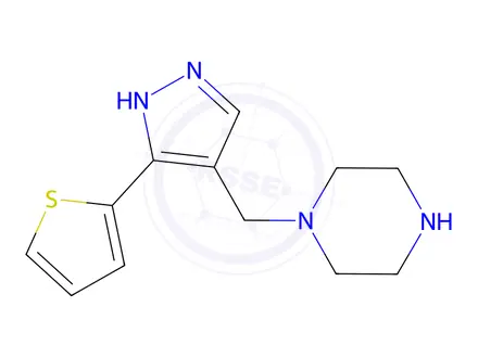 Chemical structure of 1-((3-(thiophen-2-yl)-1h-pyrazol-4-yl)methyl)piperazine