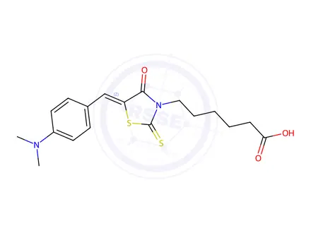Chemical structure of 6-(5-(4-(dimethylamino)benzylidene)-4-oxo-2-thioxothiazolidin-3-yl)hexanoic acid