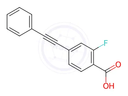 Chemical structure of 2-fluoro-4-(phenylethynyl)benzoic acid