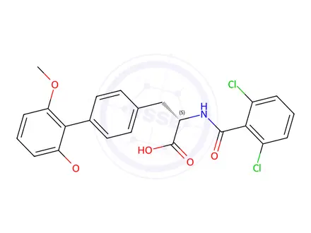 Chemical structure of (S)-2-(2,6-Dichlorobenzamido)-3-(2,6-dimethoxy-[1,1-biphenyl]-4-yl)propanoic acid