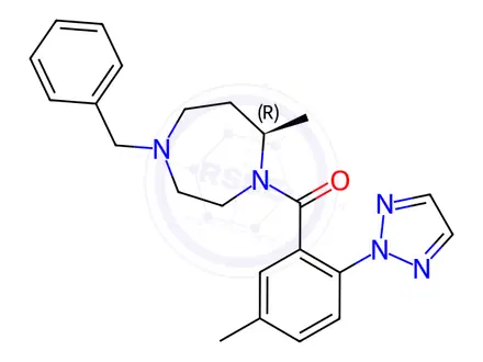 Chemical structure of (R)-(4-Benzyl-7-methyl-1,4-diazepan-1-yl)(5-methyl-2-(2H-1,2,3-triazol-2-yl)phenyl)methanone
