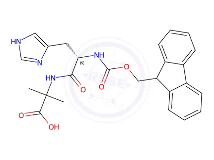 Chemical structure of (S)-2-(2-((((9H-Fluoren-9-yl)methoxy)carbonyl)amino)-3-(1H-imidazol-5-yl)propanamido)-2-methylpropanoic Acid