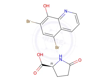 Chemical structure of 5-oxo-L-proline, compound with 5,7-dibromoquinolin-8-ol (1:1)