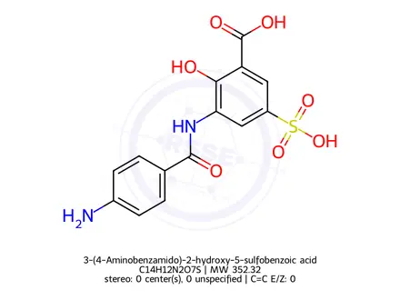 Chemical structure of 3-(4-Aminobenzamido)-2-hydroxy-5-sulfobenzoic acid
