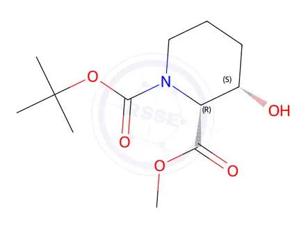 Chemical structure of 1-(Tert-butyl) 2-methyl (2R,3S)-3-hydroxypiperidine-1,2-dicarboxylate