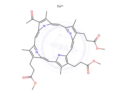 Chemical structure of Copper(II) 2-acetyl-4,6,7-tris[2-(methoxycarbonyl)ethyl]-1,3,5,8-tetramethylporphyrin