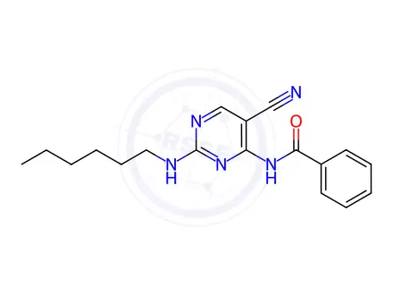 Chemical structure of N-(5-Cyano-2-(hexylamino)pyrimidin-4-yl)benzamide
