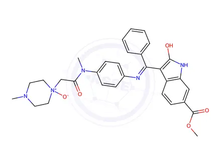 Chemical structure of (Z)-1-(2-((4-(((6-(Methoxycarbonyl)-2-oxoindolin-3-ylidene)(phenyl)methyl)amino)phenyl)(methyl)amino)-2-oxoethyl)-4-methylpiperazine 1-oxide